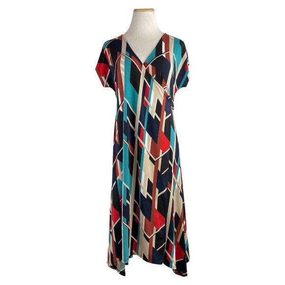 Motherhood Maternity Dress Geometric Print Wrap Style Stretch Knit Size Medium - Picture 1 of 5